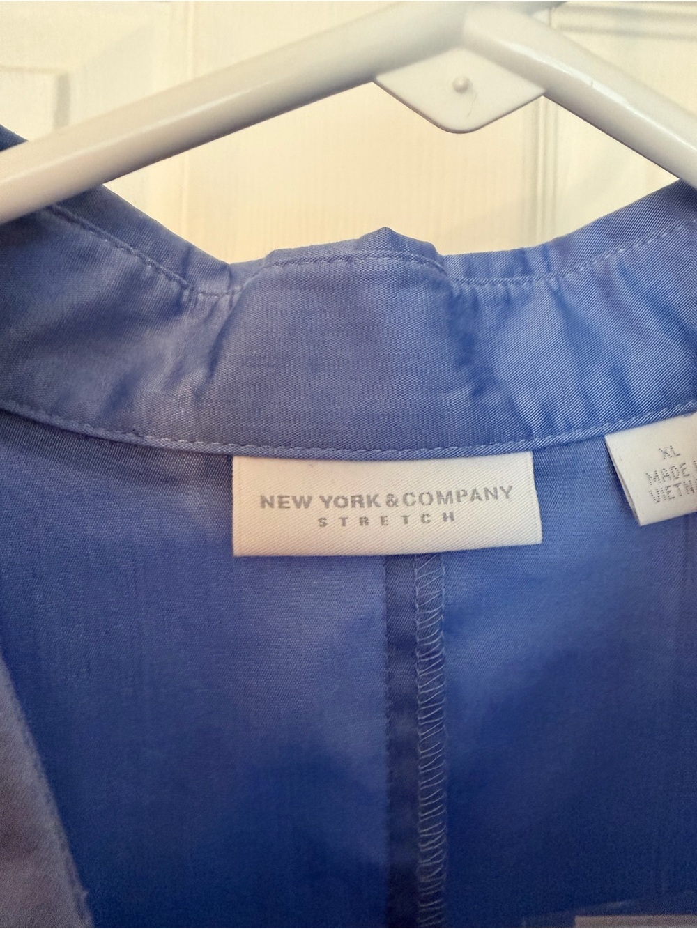 New York & Company Blue Stretch Button-Back Shirt - Picture 2 of 5